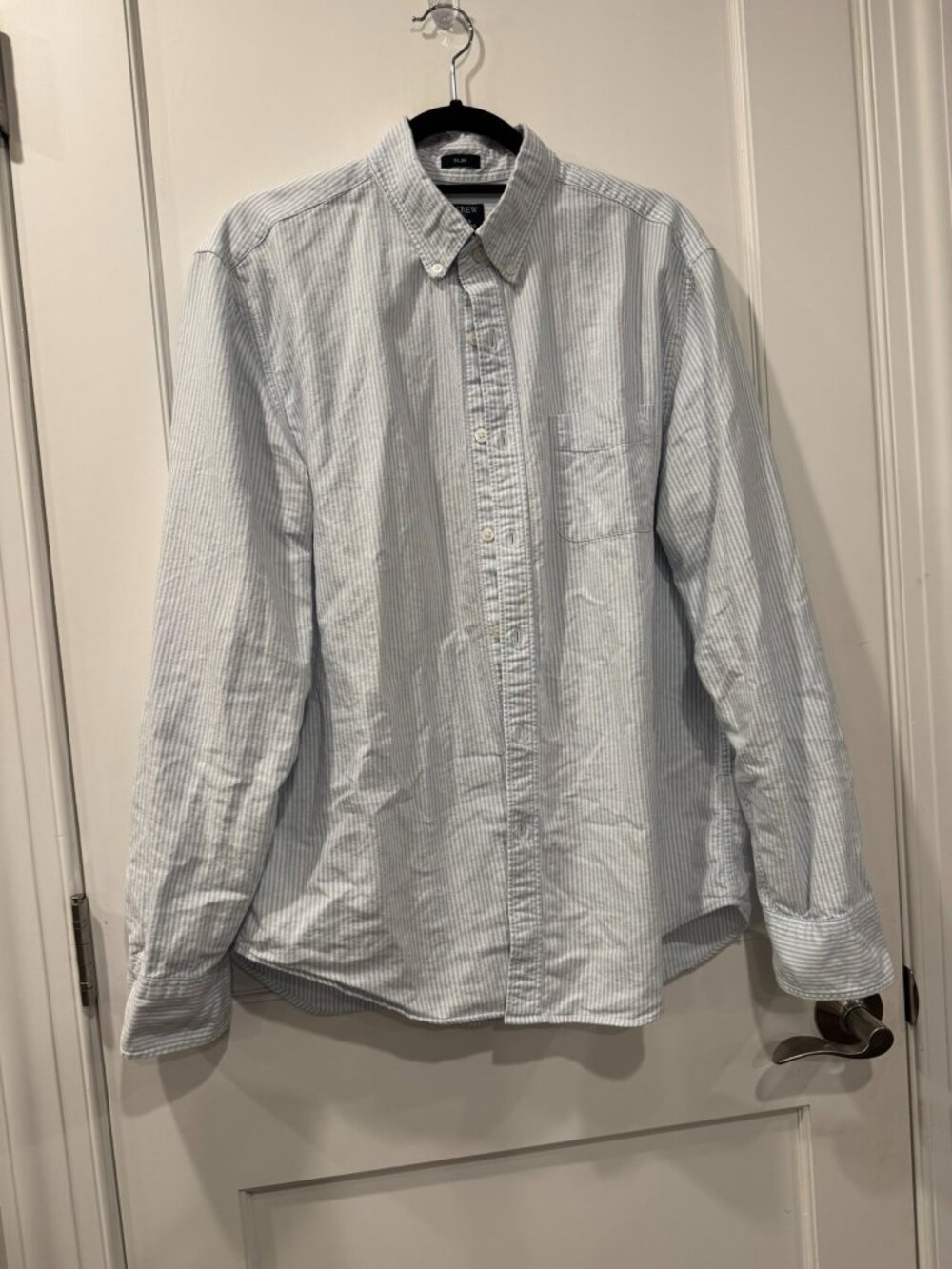 J.Crew Flex Oxford Long-Sleeve Blue and White Stripe Button-Down Shirt Large